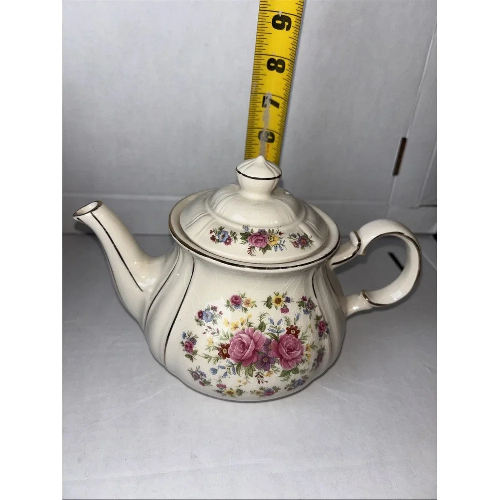 Sadler Royal Oak Tableware Pink Multicolor Floral Teapot W/Gold‎ Trim